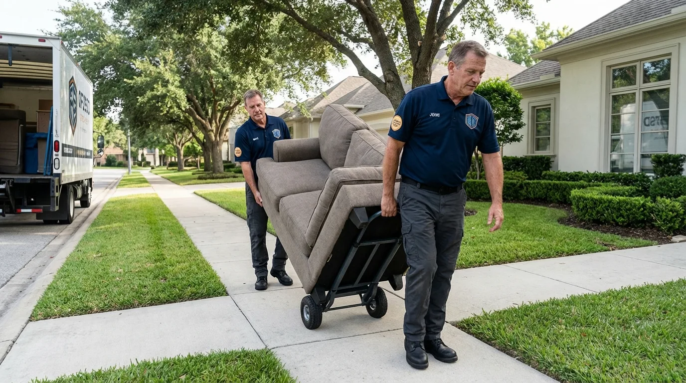 Local residential moving crew loading furniture in Port Jefferson Station, NY