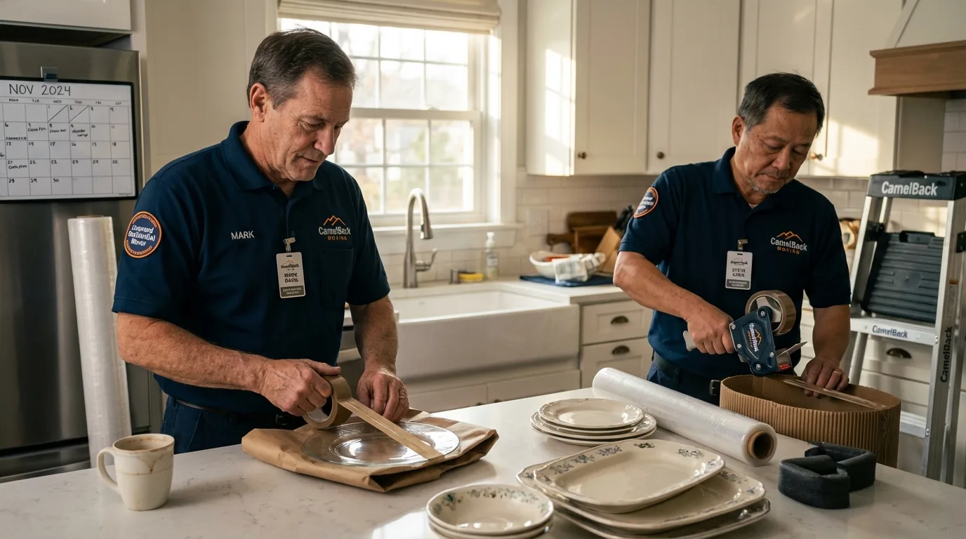 Professional crew packing kitchen dishware in Port Jefferson Station, NY