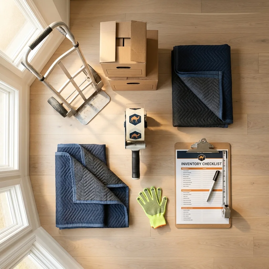 Professional moving supplies and packing materials layout for Port Jefferson Station residential relocations